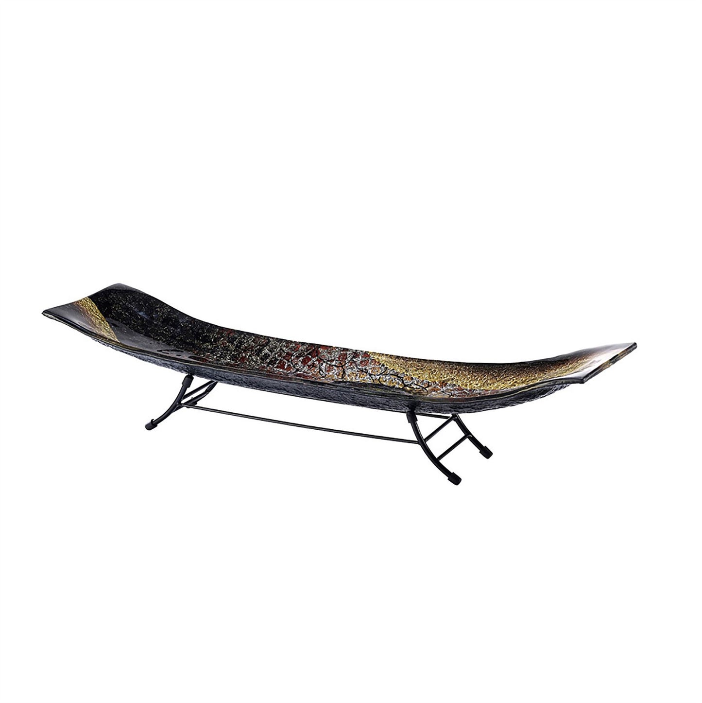 Diyas Home (DH) Abruzzo Glass Art Platter with Stand Green/Brown/Multi-Colour Glitter