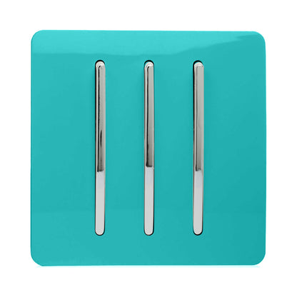 Trendi 3 Gang 2 Way Artistic Modern Glossy 10 Amp Rocker Tactile Light Switch Bright Teal