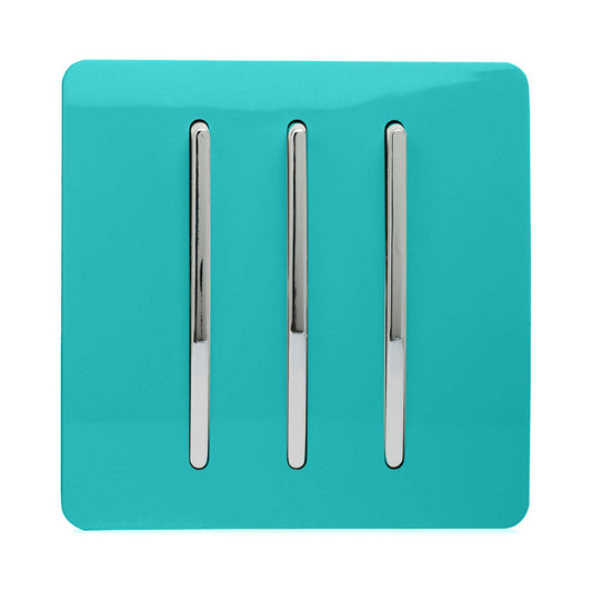 Trendi 3 Gang 2 Way Artistic Modern Glossy 10 Amp Rocker Tactile Light Switch Bright Teal