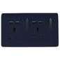 Trendi 2 Gang Artistic Modern Glossy 13 Amp 4x2.1mA USB Switched Tactile Plug Socket Navy