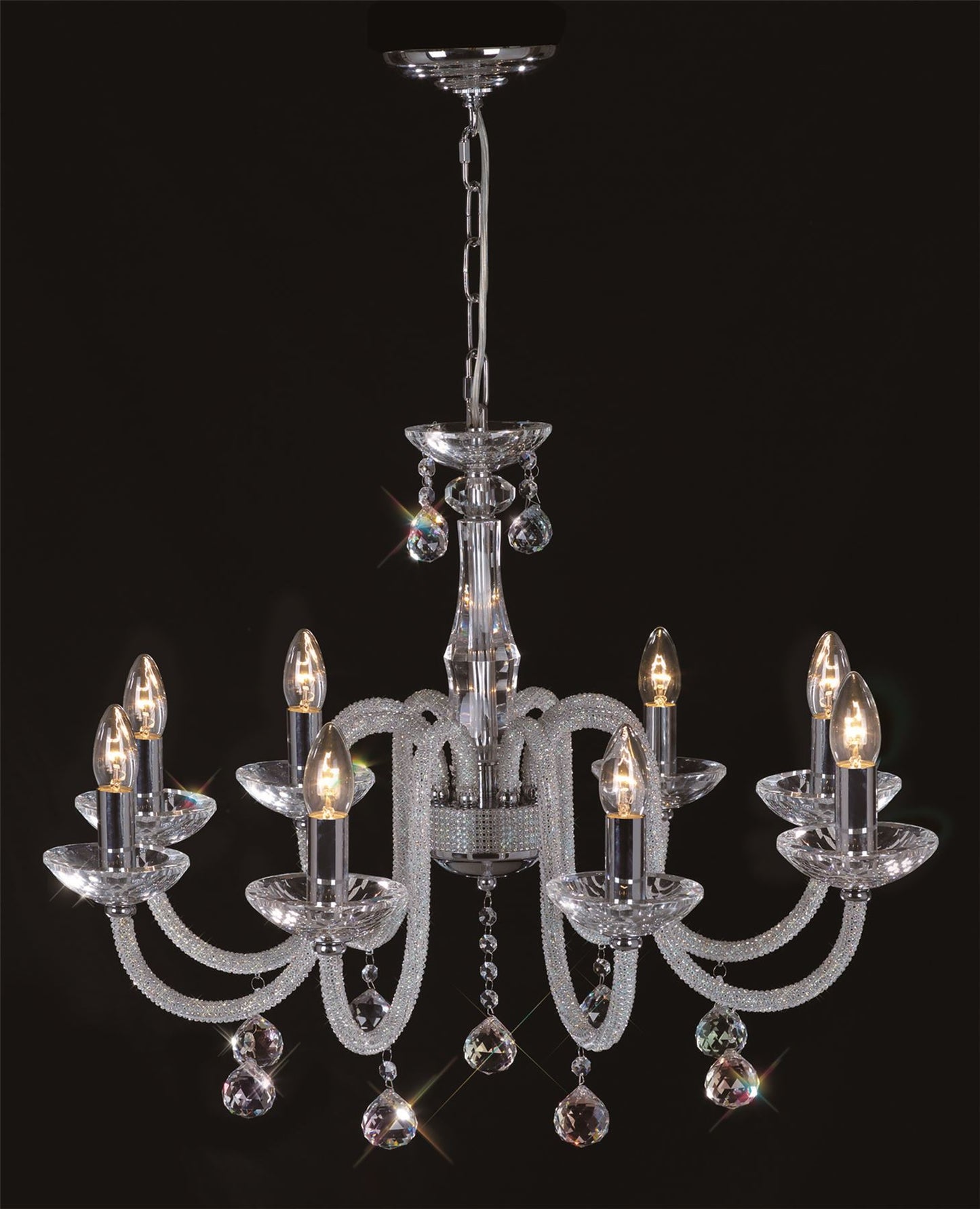 Diyas Amora 72cm  8 Light E14 Polished Chrome/Crystal Ceiling Pendant Light Fitting
