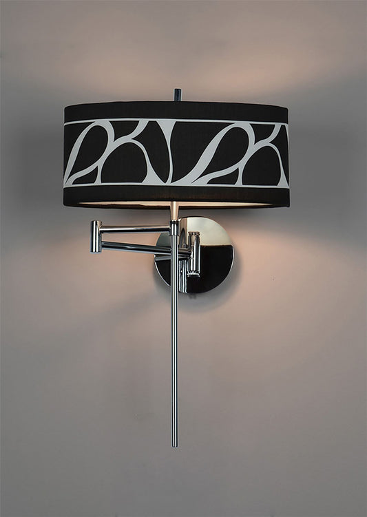 Mantra Manhattan Wall Light 1 Light E14 Swing Arm, Polished Chrome/Frosted Glass with Black Patterned Shade