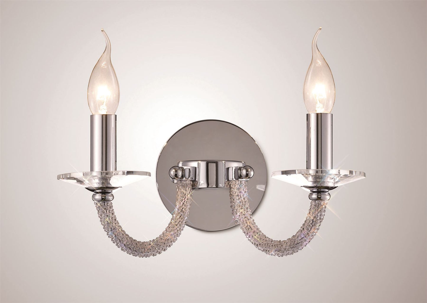 Diyas Elena Wall Light Switched 2 Light E14 Polished Chrome/Crystal