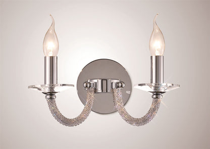 Diyas Elena Wall Light Switched 2 Light E14 Polished Chrome/Crystal