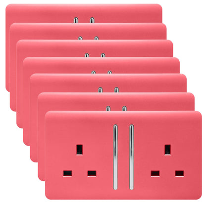 Trendi 2 Gang Artistic Modern Glossy 13 Amp Switched Plug Socket Strawberry (7 Pack)