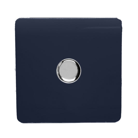 Trendi 1 Gang 2 Way 240V 100w LED Dimmer Screwless Raised Front Plate Plastic Artistic Modern Glossy 10 Amp Chrome Single Electrical Wall Light Switch in Navy - ART-LDMNV