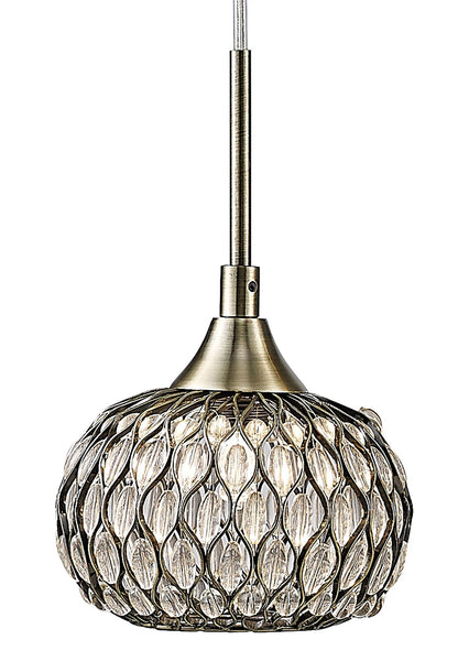 Diyas Chelsie Linear  3 Light G9 Line Antique Brass/Clear Beaded Glass Ceiling Pendant Light Fitting