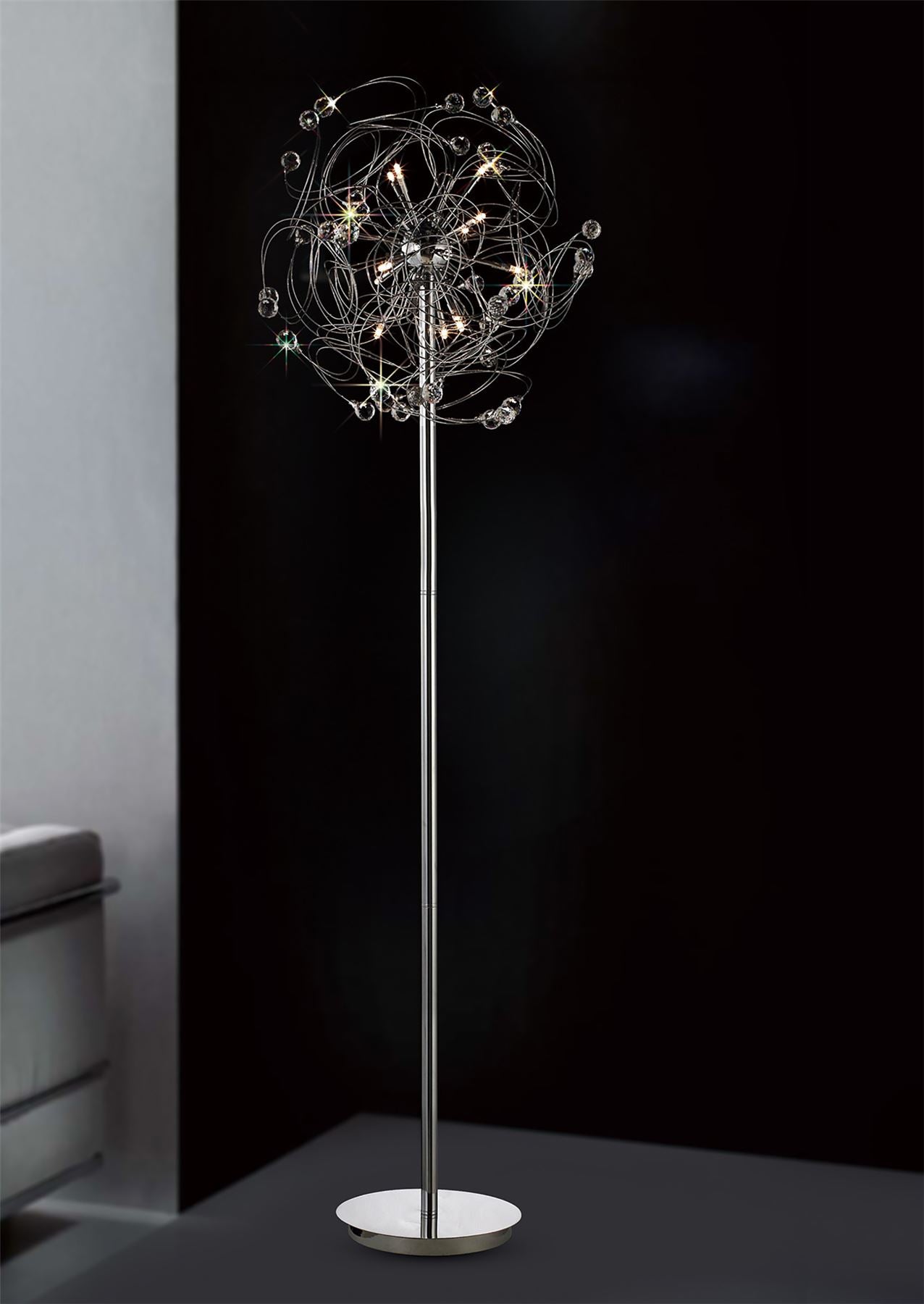 Diyas Messe Floor Lamp 12 Light G4 Polished Chrome/Crystal, NOT LED/CFL Compatible