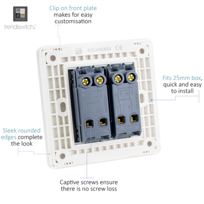 Trendi 2 Gang 3 Way Intermediate Artistic Modern Glossy 10 Amp Rocker Light Switch Piano Black