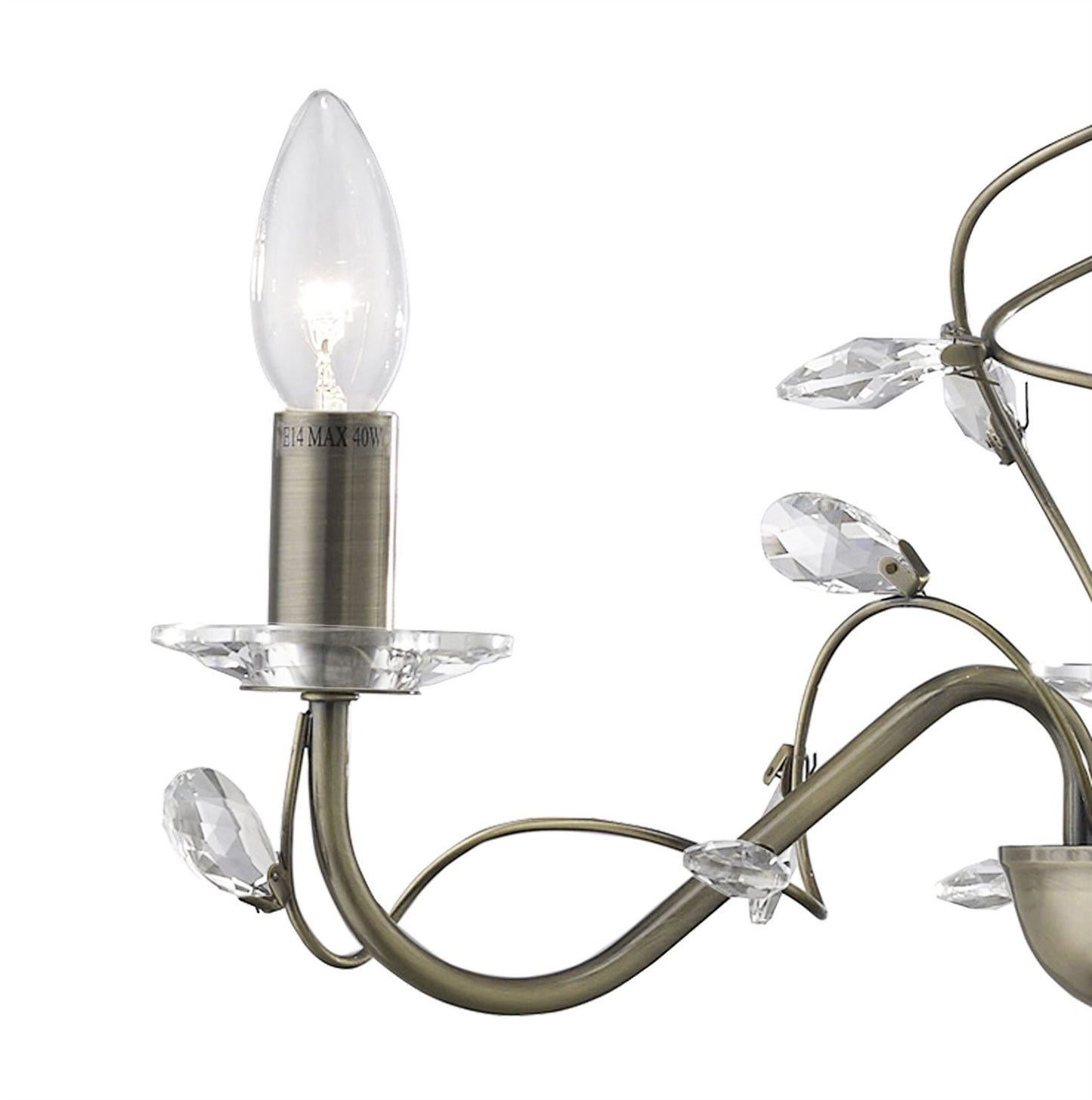 Diyas Willow 50cm  WITHOUT SHADE 3 Light E14 Antique Brass/Crystal Ceiling Pendant Light Fitting