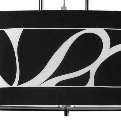 Mantra Manhattan Linear Pendant 2 Light L1, SGU10, Polished Chrome, Frosted Glass with Black Patterned Shade, CFL Lamps INCLUDED