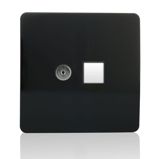 Trendi Artistic Modern TV Co-axial Socket + Telephone Socket Black ART-TLP+TVBL