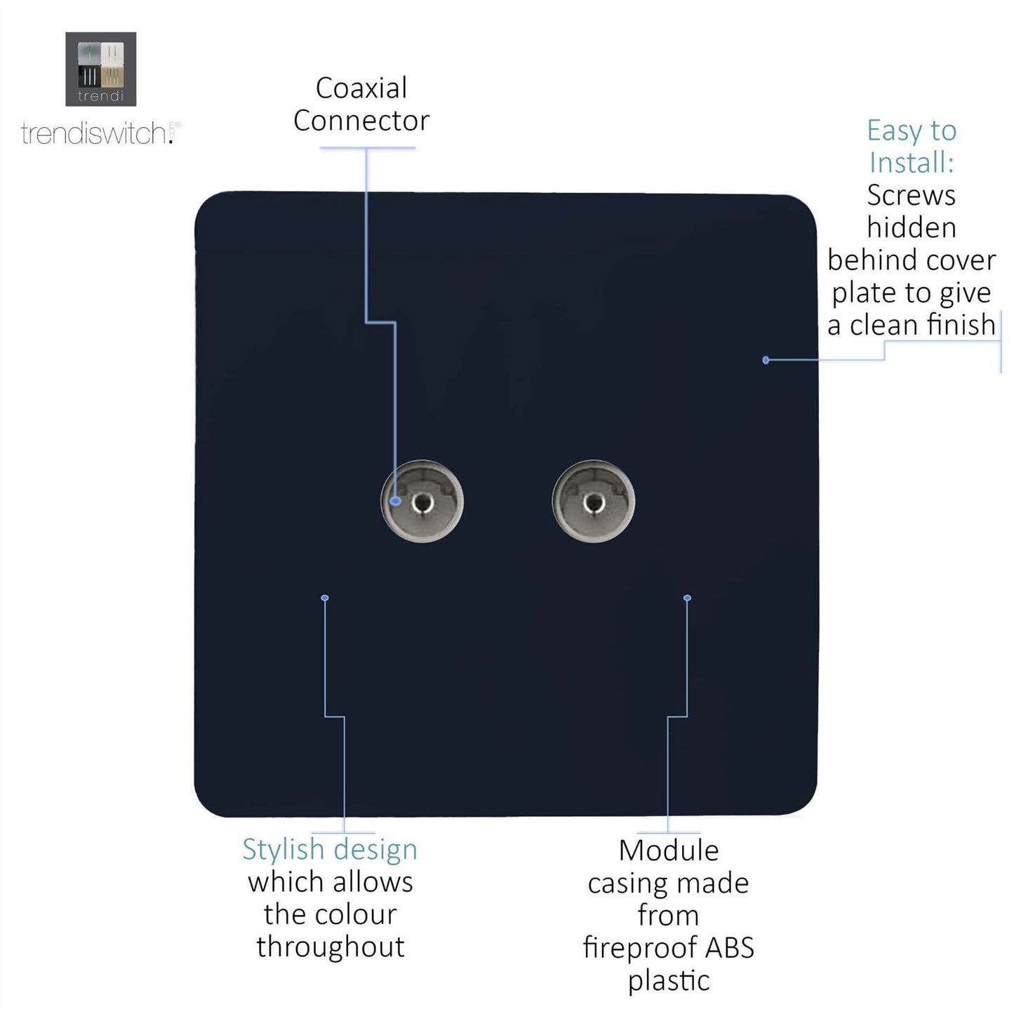 Trendi Artistic Modern Glossy Tactile 2 Gang TV Socket Navy