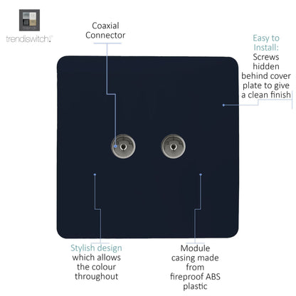 Trendi Artistic Modern Glossy Tactile 2 Gang TV Socket Navy