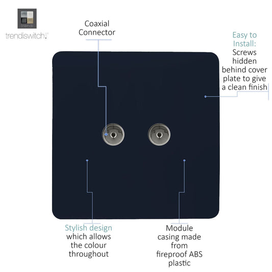 Trendi Artistic Modern Glossy Tactile 2 Gang TV Socket Navy