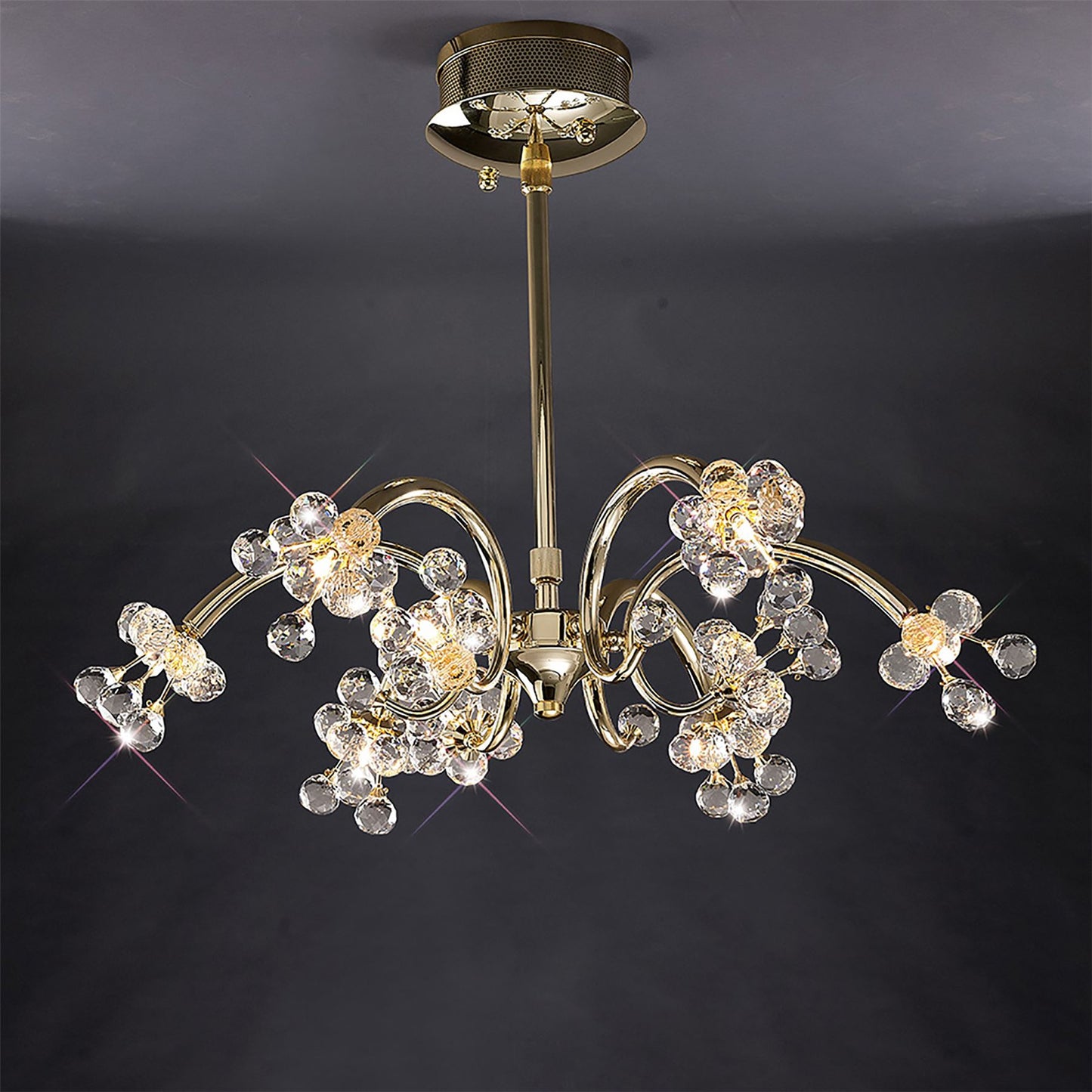Diyas Octavia 65cm  9 Light G4 French Gold/Crystal, NOT LED/CFL Compatible Ceiling Pendant Light Fitting