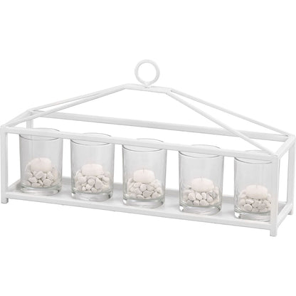 Diyas Home (DH) Athena 5 Candle Holder Small White/Clear Glass Art