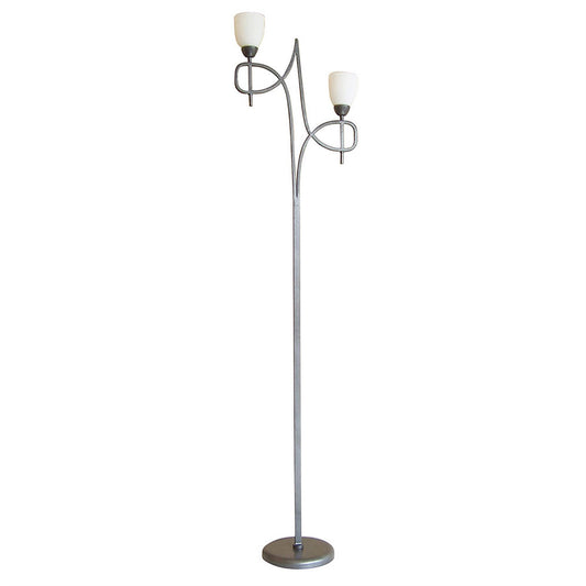 Diyas San Marino Floor Lamp with In-Line Dimmer 2 Light E14 Tex/Pewter/Opal Glass, NOT LED/CFL Compatible