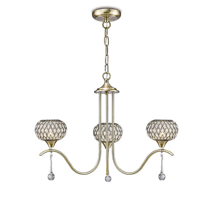 Diyas Chelsie 56cm  3 Light G9 Antique Brass/Clear Beaded Glass Ceiling Pendant Light Fitting