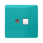 Trendi Artistic Modern Glossy Tactile TV Co-axial Socket + Telephone Socket Bright Teal