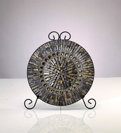 Diyas Home (DH) Almira Mosaic Platter Brown/French Gold Mosaic