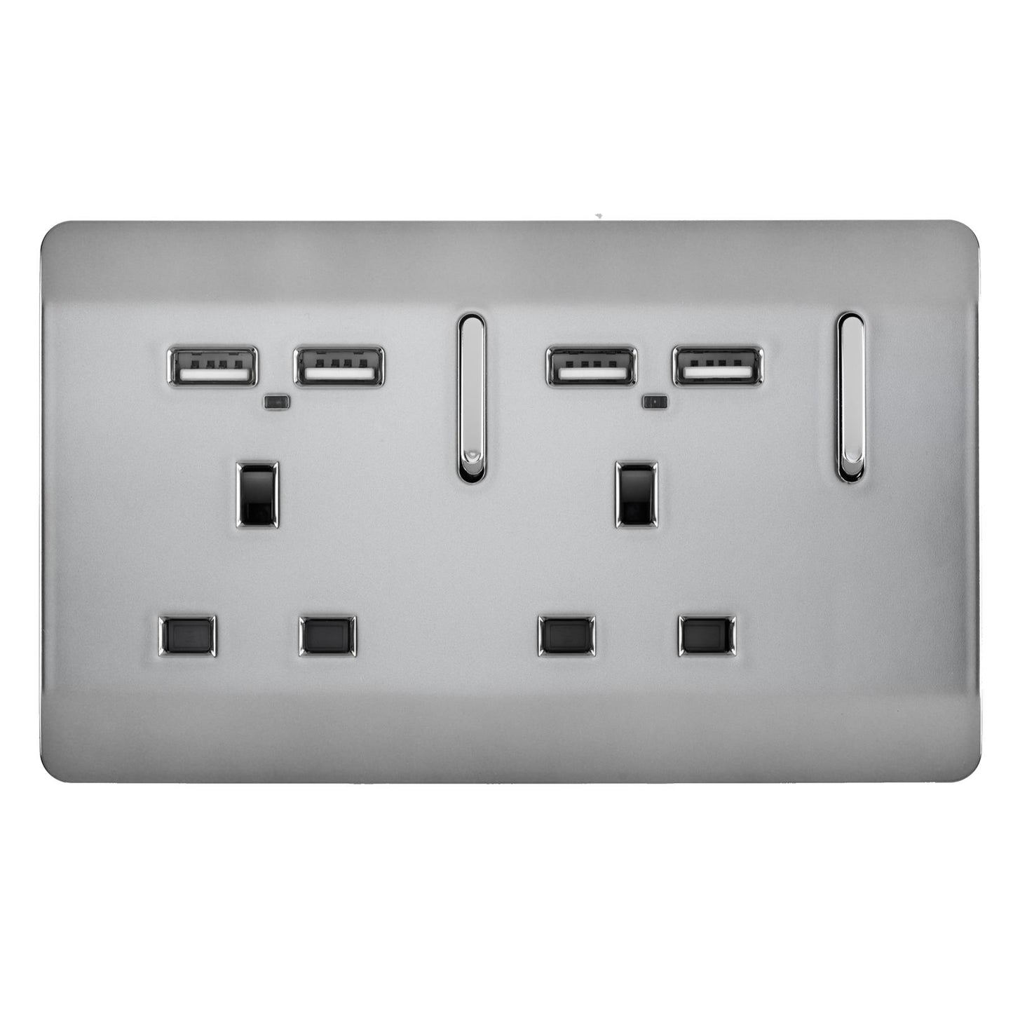 Trendi 2 Gang Artistic Modern 13 Amp 4 x 2.1mA USB Switched Tactile Plug Socket Stainless Steel