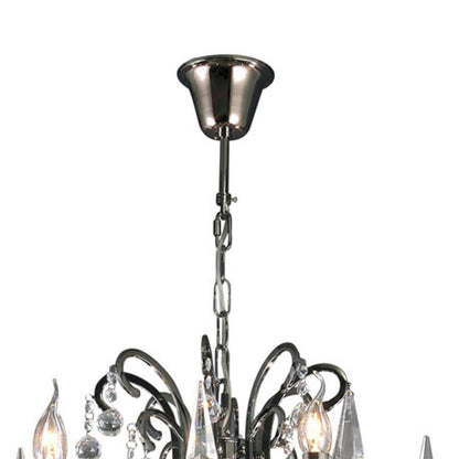 Diyas Pescara 85cm  Round 9 Light E14 Black Chrome/Crystal Ceiling Pendant Light Fitting