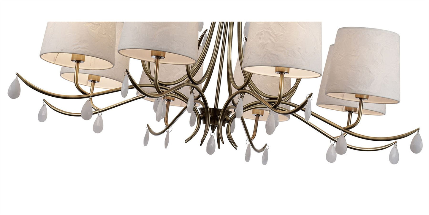 Mantra M6332 Andrea Pendant 100cm Round, 8 x E14 (Max 20W), Antique Brass, White Shades, White Crystal Droplets