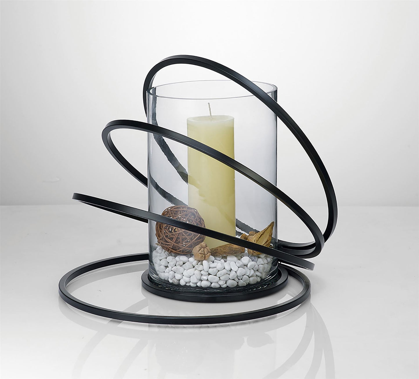 Diyas Home (DH) Oreo Candle Holder 4 Ring Large Black/Clear Glass Art