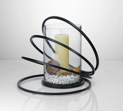 Diyas Home (DH) Oreo Candle Holder 4 Ring Large Black/Clear Glass Art