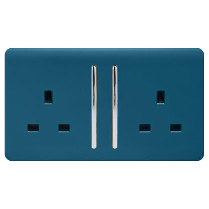 Trendi 2 Gang Artistic Modern Glossy 13 Amp Switched Plug Socket Midnight Blue (3 Pack)