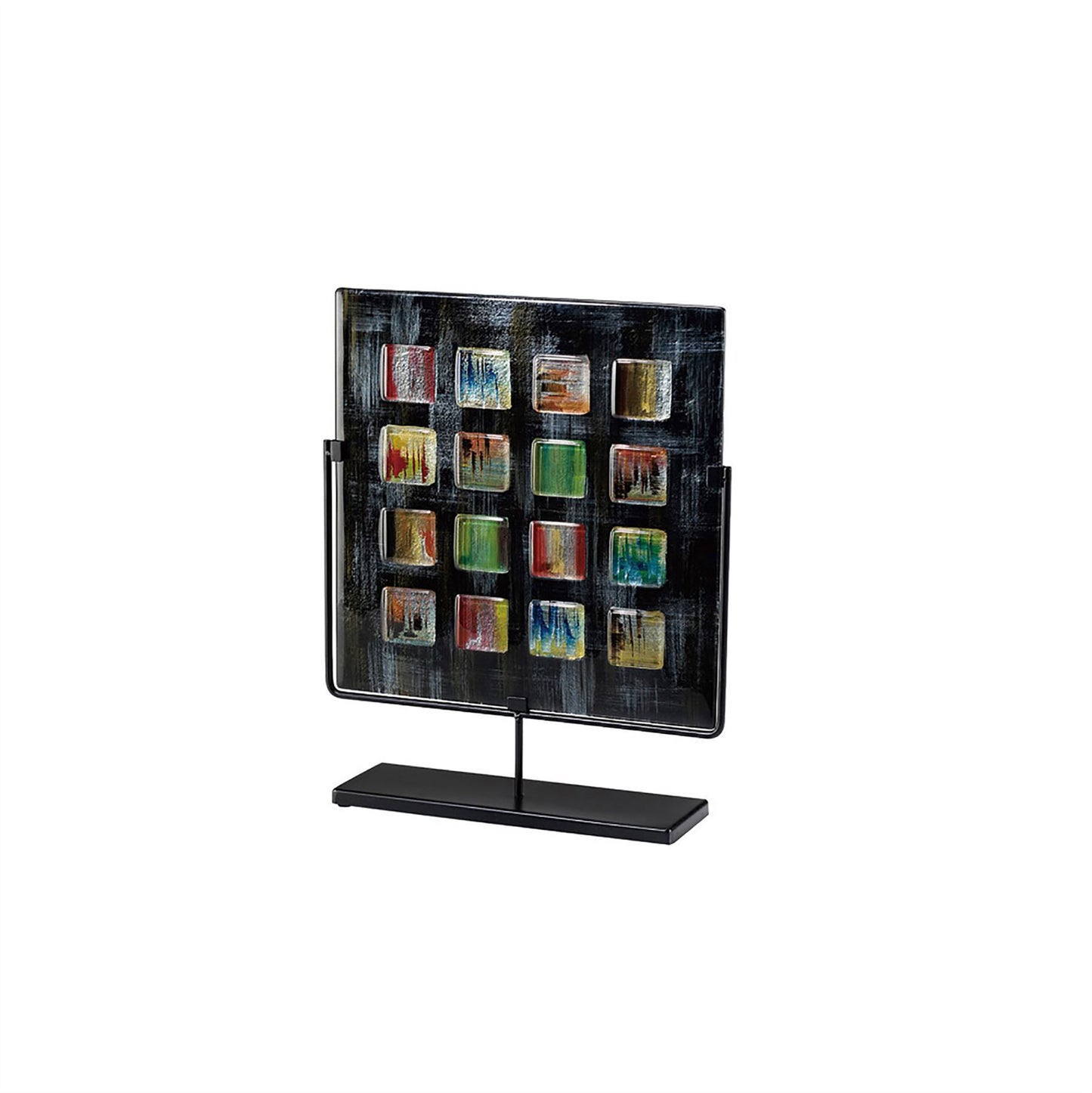 Diyas Home (DH) Orion Square Glass Art Panel with Stand Black/Multi-Colour Art