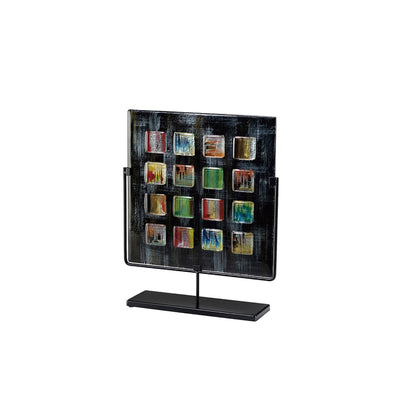 Diyas Home (DH) Orion Square Glass Art Panel with Stand Black/Multi-Colour Art