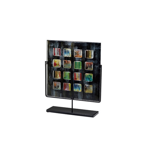 Diyas Home (DH) Orion Square Glass Art Panel with Stand Black/Multi-Colour Art
