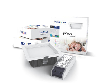 Techtouch Intego Pro Square Medium 26W White 1490lm, Cut Out: 155x155mm, 3yrs Warranty Recessed