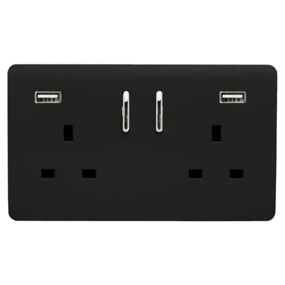 Trendi 2 Gang Artistic Modern Glossy 13 Amp 2 x 3.1mA USB Switched Plug Socket Piano Black