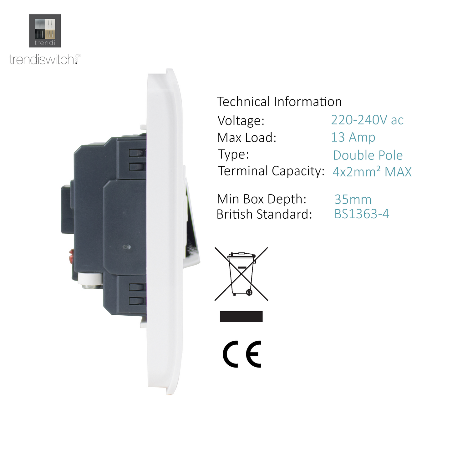 Trendi Artistic Modern Glossy Tactile Fused Spur Switch White ART-FSWH