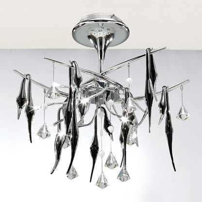 Diyas Cygnet 60cm  10 Light G4 Polished Chrome/Black Glass/Crystal, NOT LED/CFL Compatible Ceiling Light Fitting