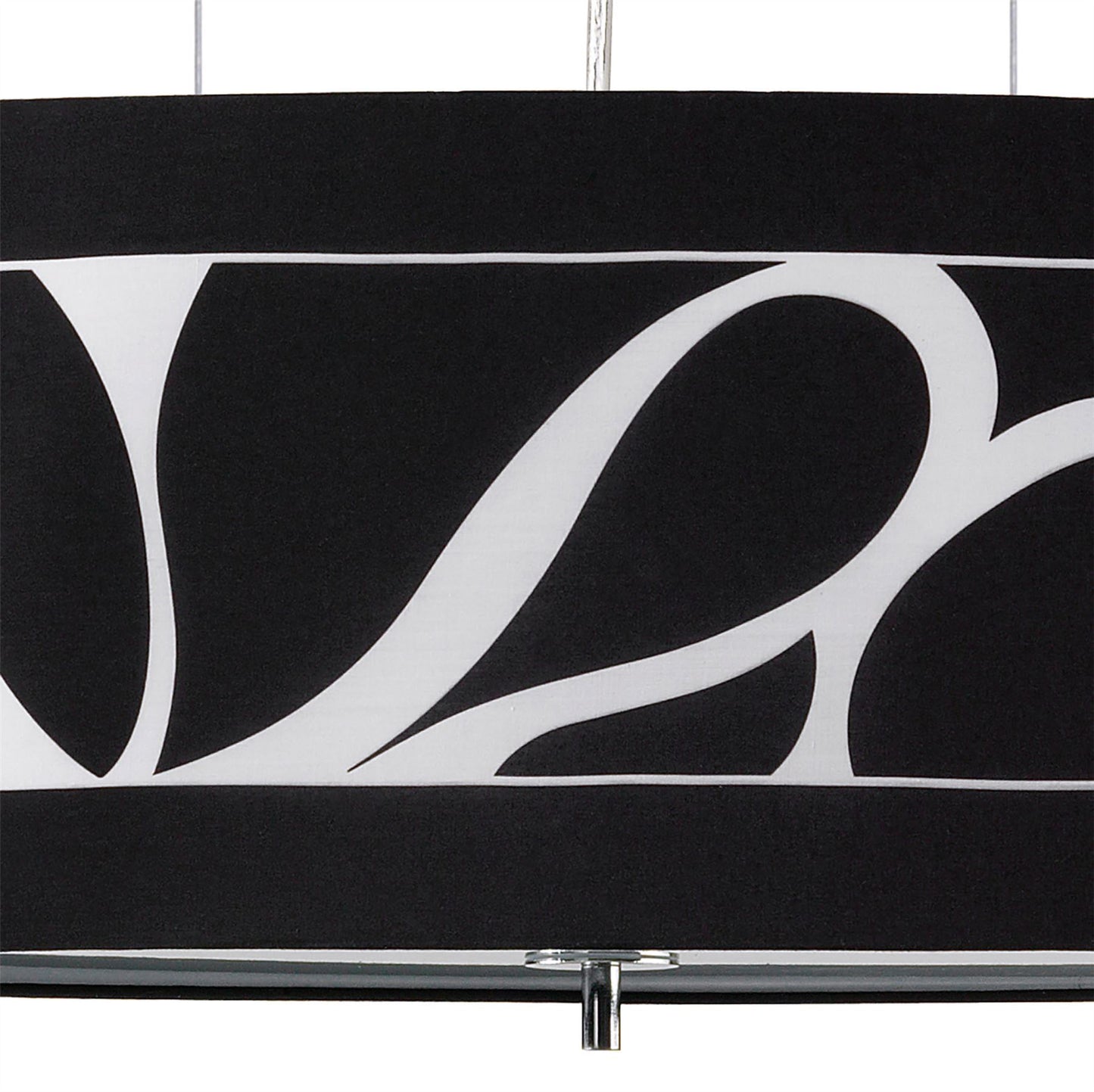 Mantra Manhattan Linear Pendant Large 3 Light L1, SGU10, Polished Chrome, Frosted Glass with Black Patterned Shade, CFL Lamps INCLUDED
