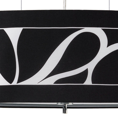 Mantra Manhattan Linear Pendant Large 3 Light L1, SGU10, Polished Chrome, Frosted Glass with Black Patterned Shade, CFL Lamps INCLUDED