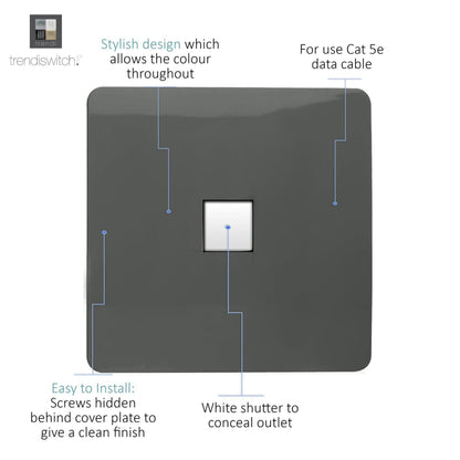 Trendi Artistic Modern Glossy Tactile RJ45 Cat 5e Ethernet Socket Charcoal