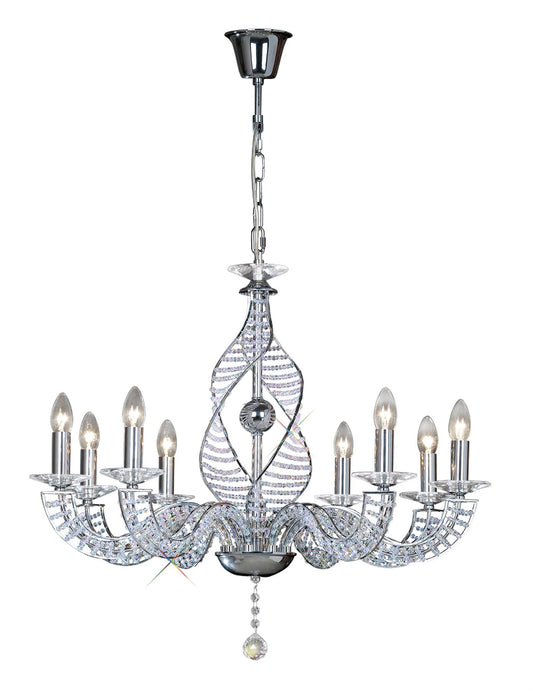 Diyas Santo 78cm  8 Light E14 Polished Chrome/Crystal Ceiling Pendant Light Fitting