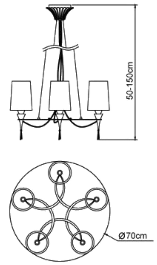Mantra Lucca 70cm Pendant 5 Light E27, Polished Chrome with White Shades & Clear Crystal