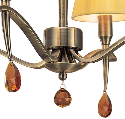 Mantra Siena 55cm Semi Flush Round 4 Light E14, Antique Brass with Amber Cream Shades and Amber Crystal
