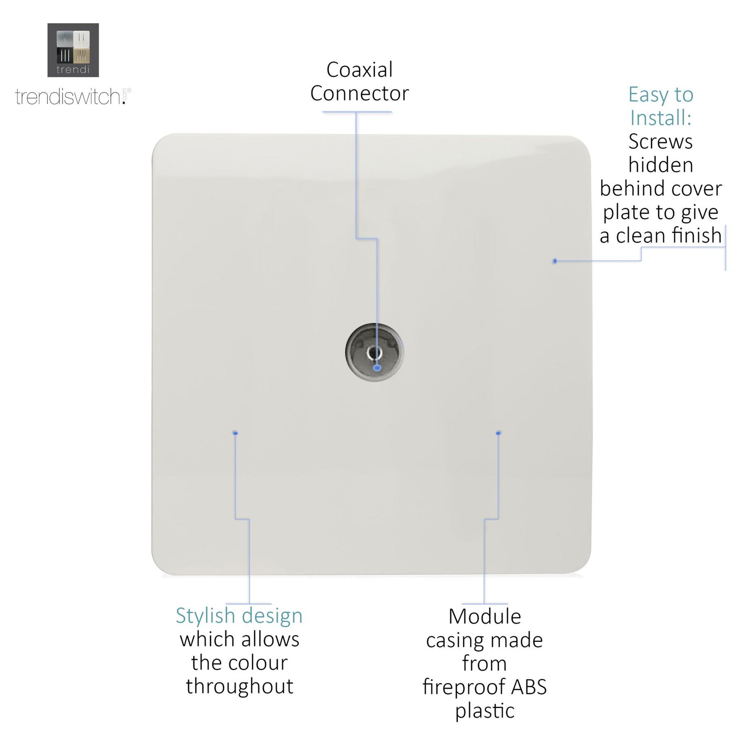 Trendi Switch 1 Gang Female Co-Axial Television Socket in Matt White - ART-TVMWH