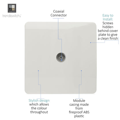 Trendi Switch 1 Gang Female Co-Axial Television Socket in Matt White - ART-TVMWH