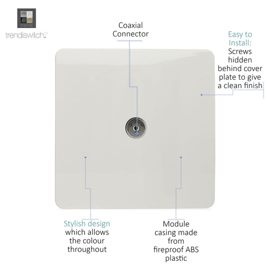 Trendi Switch 1 Gang Female Co-Axial Television Socket in Matt White - ART-TVMWH