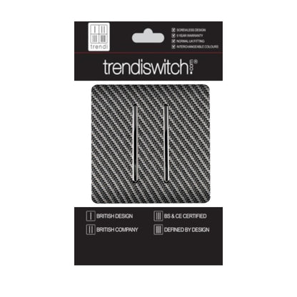 Trendi 2 Gang 2 Way 240V Screwless Artistic Modern Glossy 10 Amp Chrome Rocker Electrical Wall Light Switch in Carbon Fibre (2 pack)