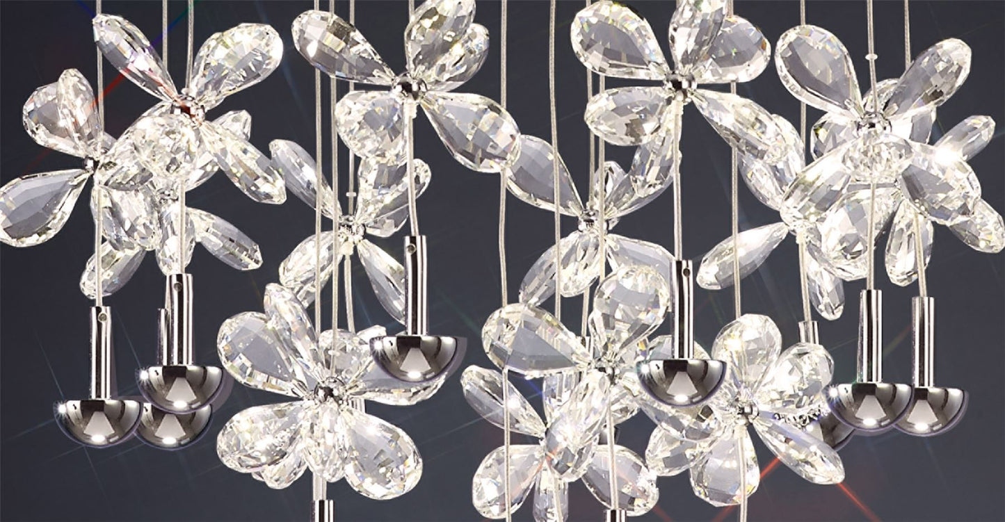 Diyas Aviva 50cm  Round 16 Light 4000K LED Polished Chrome/Crystal Ceiling Pendant Light Fitting