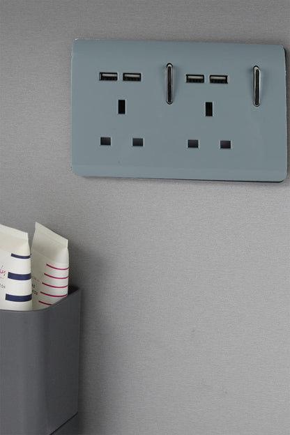 Trendi 2 Gang Artistic Modern Glossy 13 Amp 4x2.1mA USB Switched Tactile Plug Socket Cool Grey